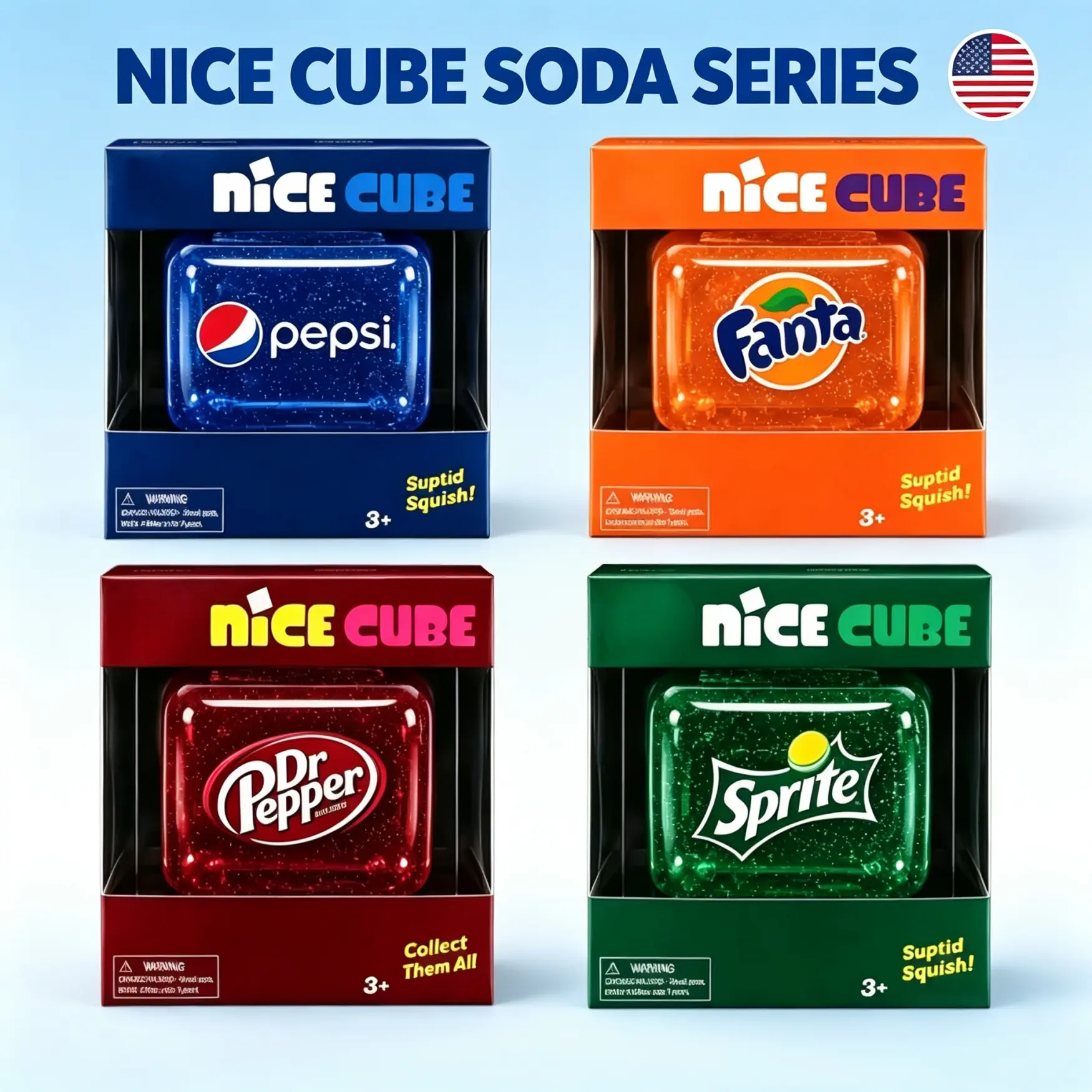 Squishy Cube - Dr Pepper, Sprite Fanta Pepsi I Stress Relief Fidget Toy ISensory Cube,Fizz Squish Collection