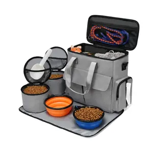 Pet Travel Bag Large Capacity Storage Bag for Dogs Outdoor Travel Multifunctional Foldable Dog Food Bowl Set with Bowl and Spoon Portable Pet Supplies Storage Bag container