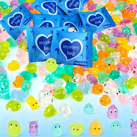 50-Piece Individually Wrapped Random Glow-in-the-Dark Mini Animal Resin Figurine Hand Tool Kit - Smooth Craft Kits, Whimsical Touch Fairy Garden Decor, Mini Bags Accessory, Kids Party Favors
