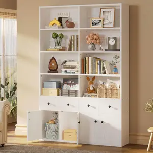 IRONCK 78.7" Bookcase with 4 Drawers and 4 Doors, 6 Tier Large Bookshelf with Storage, Floor Standing Display Storage Shelves, Tall Storage Cabinet for Living Room