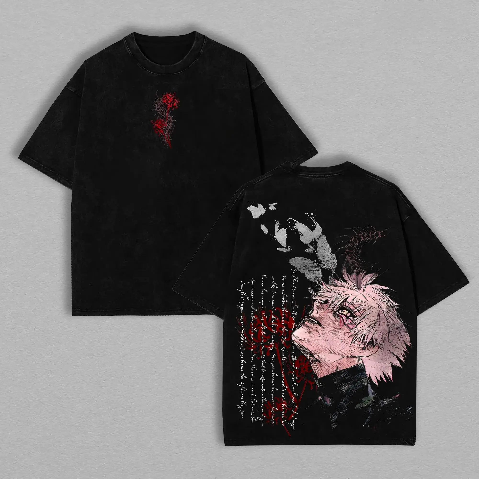 Men's Oversized Anime Graphic Print T-Shirt in Vintage Wash 220gsm Cotton, Casual Streetwear with a Ribbed Crewneck, Round Neck, Shoulder Tape, Graphic Tee, Relaxed Cut, Anime Print, Japanese Streetwear Men's Short-Sleeve T-Shirts, Tshirt, Casual Fit, Loo