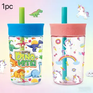 Kids Leak-Proof Lightweight Portable Straw Water Bottle, 450ML Cartoon Dinosaur Unicorn Design, Cute High-Quality Kids' Cup, School Outdoor Travel Mug Drinkware, Toddler Water Bottle Leakproof Water Bottles