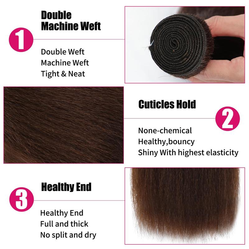 Brown Kinky Straight Bundles Yaki Straight Human Hair Bundles Unprocessed Brazilian Virgin Hair Kinky Straight Human Hair For Black Women