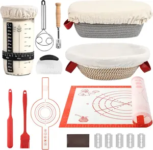Sourdough Bread Baking Kit with Banneton Proofing Baskets, 10 Inch Oval & Round Bread Proofing Basket Set with Liners & Covers, Sourdough Starter Baking Supplies
