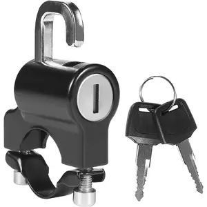 Universal Motorcycle Helmet Lock Anti-Theft Helmet Safety Lock Metal 22mm-26mm Black with 2 Keys