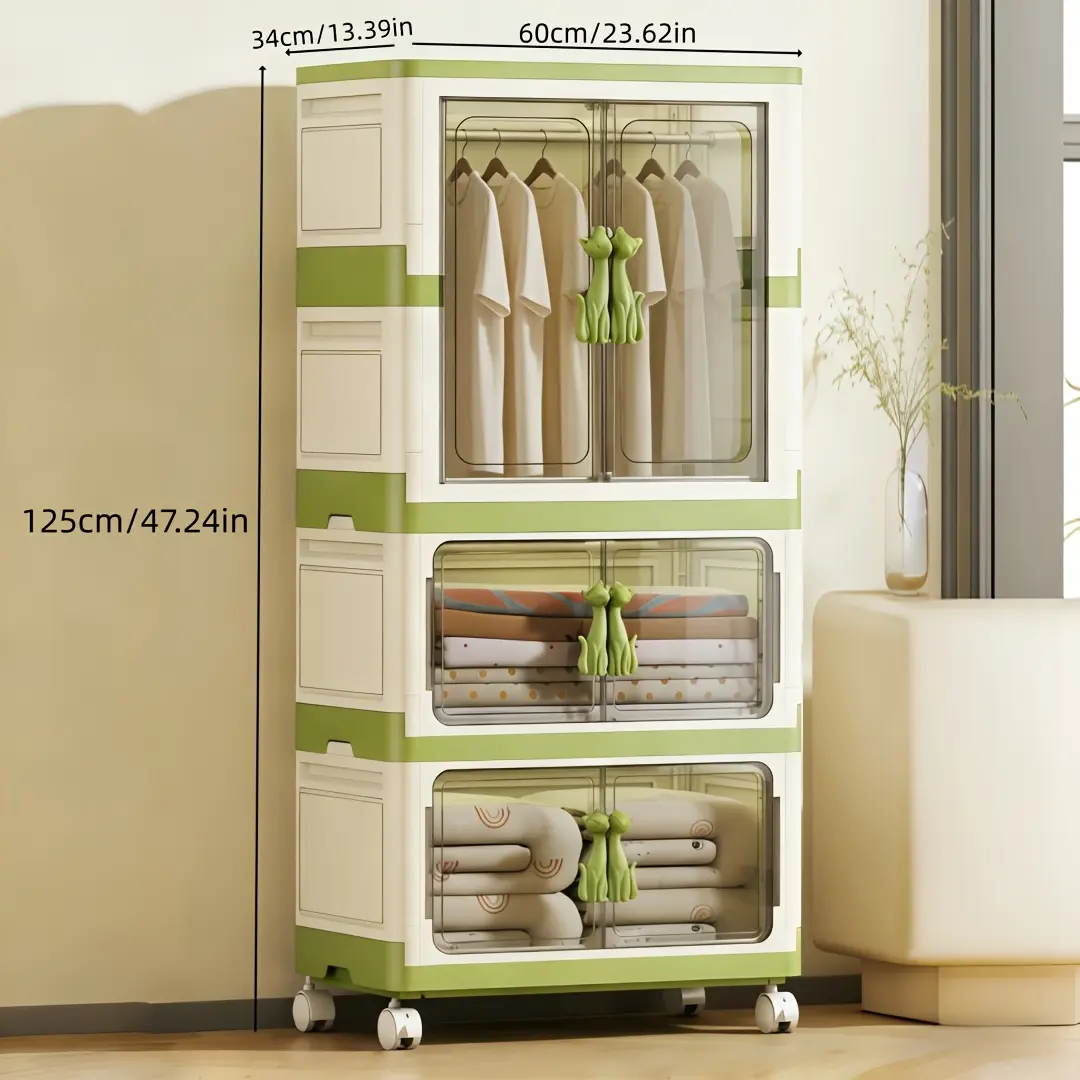 1 wardrobe + 2 storage cabinet + 4 casters