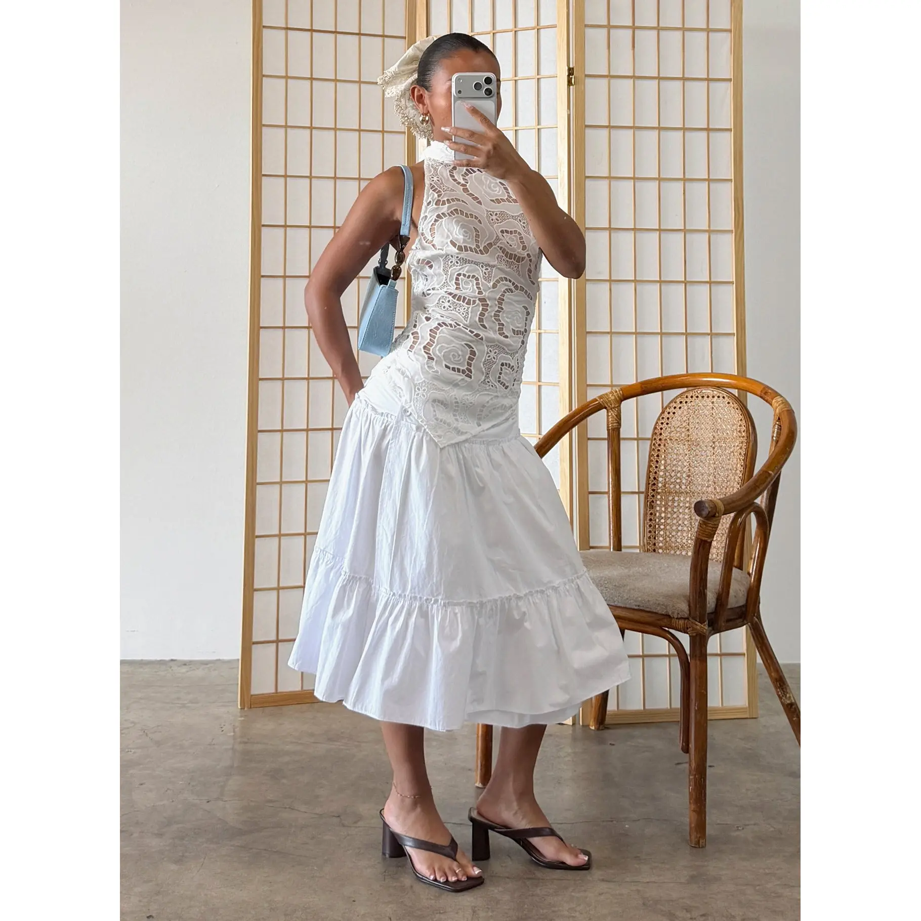 Cascades Low Rise Midi Skirt White Cascades Low Rise Midi Skirt White