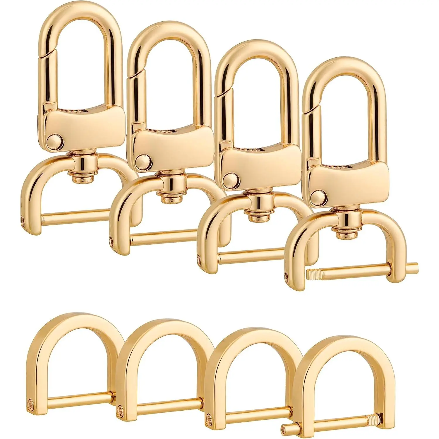 4 count Detachable Snap Hook Swivel Clasp with 4 count D-Rings Screw in Shackle for DIY Purse Strap Replacement (,3/4 inch)