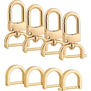 4 count Detachable Snap Hook Swivel Clasp with 4 count D-Rings Screw in Shackle for DIY Purse Strap Replacement (,3/4 inch)