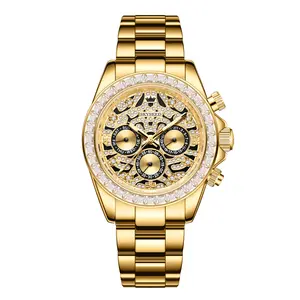 Men’s Luxury Mechanical Chronograph Watch – Crystal-Encrusted Bezel & Skeleton Dial, Multi-Function Sub-Dials, Premium Stainless Steel Build, Ultimate Statement Piece, Perfect Gift for Him for All Occasions