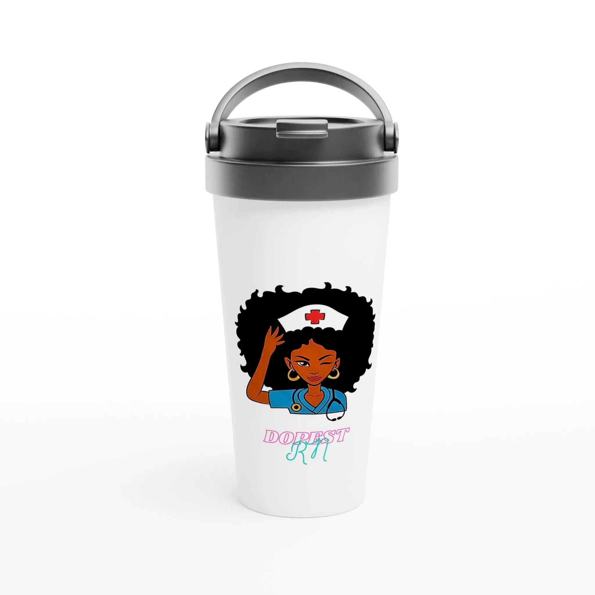 DOPEST RN COLLECTION  WHITE 15OZ STAINLESS STEEL TRAVEL MUG Drinkware Lid