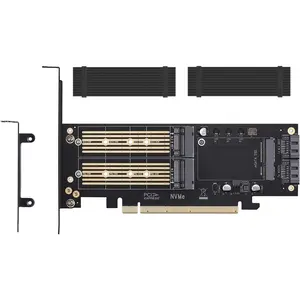 3 in 1 M.2 and mSATA SSD Adapter Card for NVME to PCIE, SATA III, and mSATA (with 2  Heatsink)