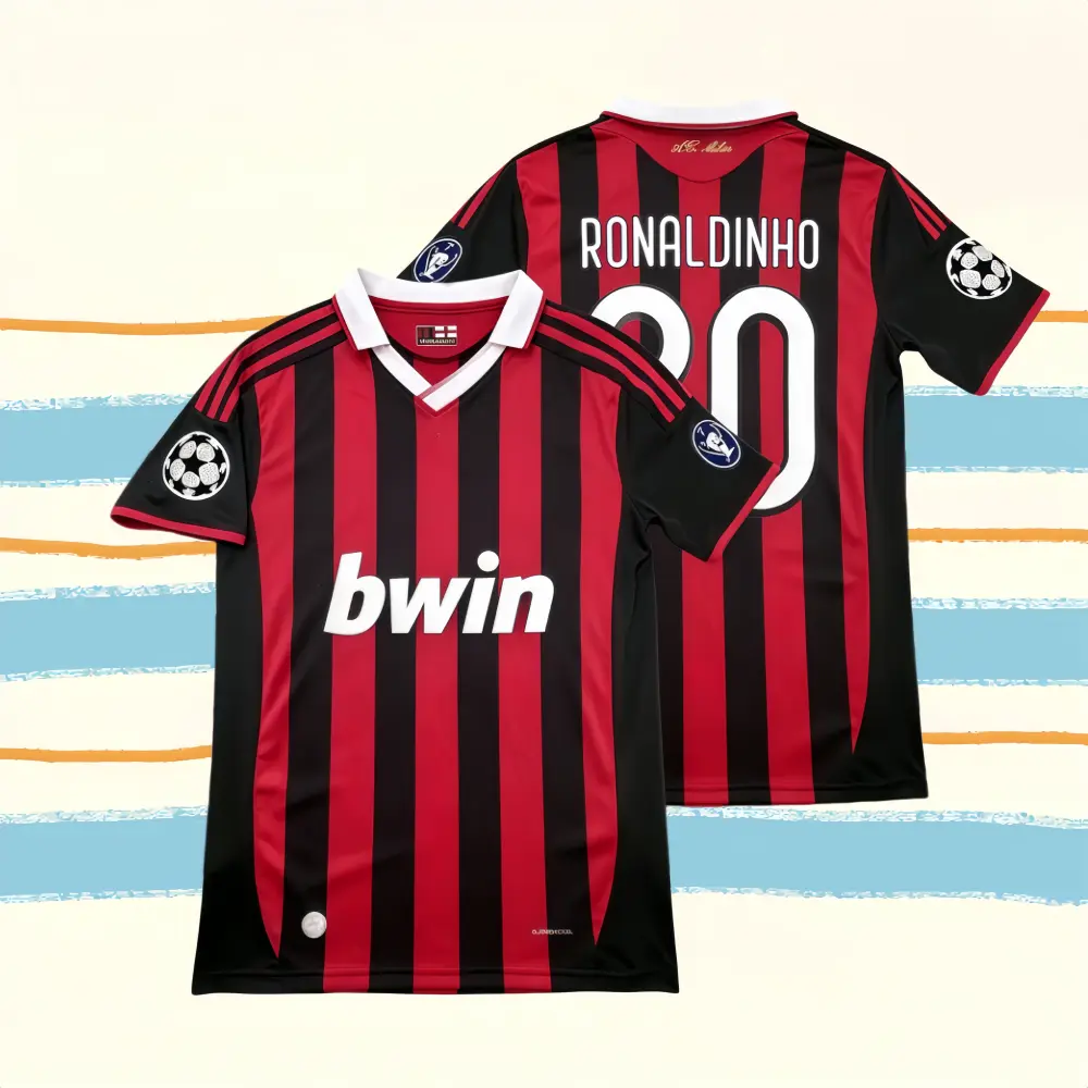 09-10 Home  Red and Black Striped Short-Sleeve #80 Ronaldinho Jersey