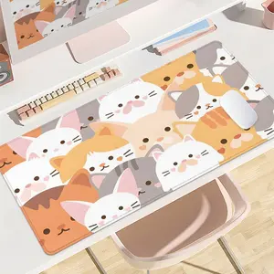 Cute Cat Pattern Desk Mat Gaming Mouse Pad XXL Extended Mouse Pad for Laptop Large Mouse Pad for Desk with Non - Slip Rubber Base Stitched Edges Surface for PC Gamers Office Workers & Home Use Office Desk Accessories