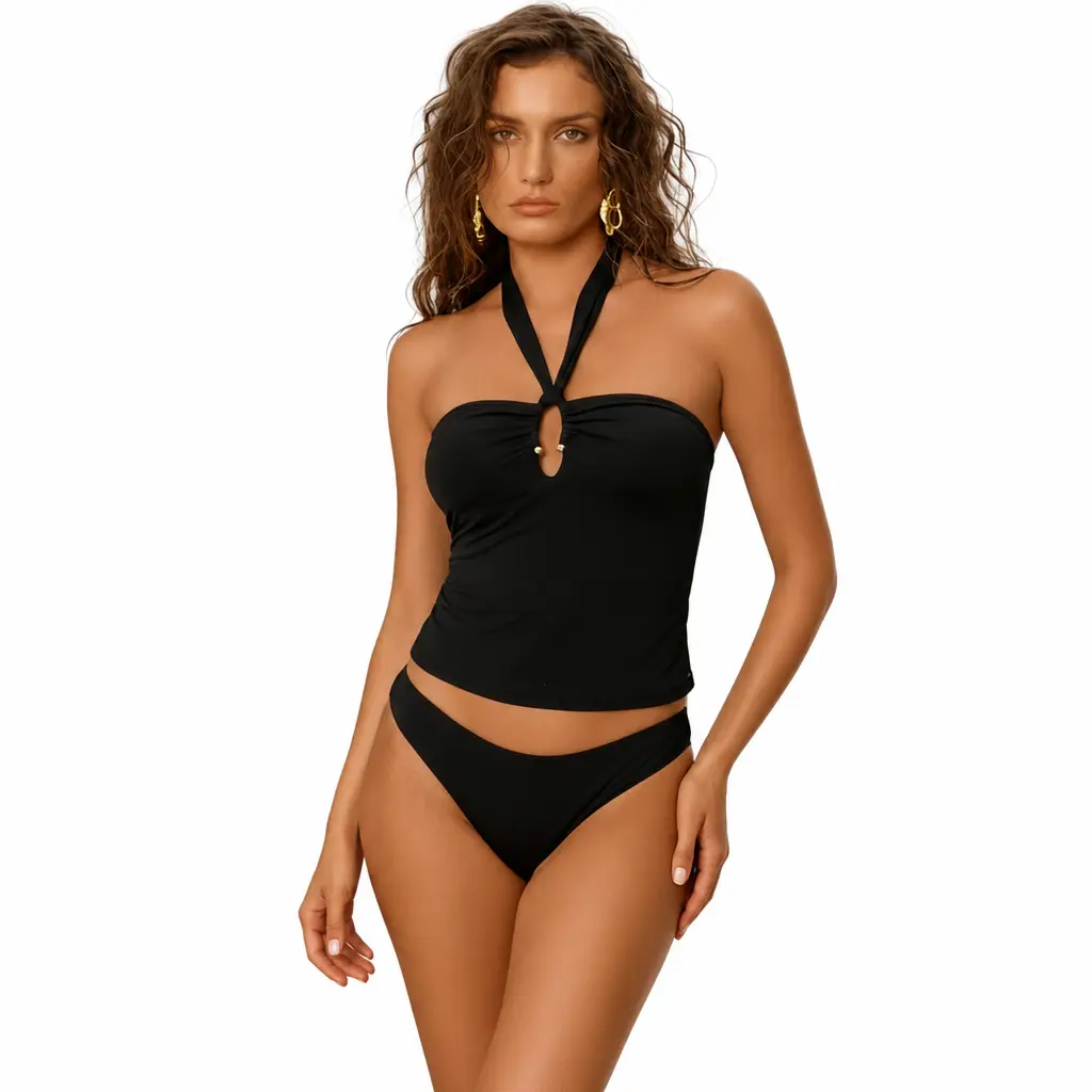 2026 New Women's 2-Pieces Bandeau Bikini Sets - Elastane Blend Slim Silhouette Quick-Dry Tankini for Beach Surfing, Pool Use (Female Wear)