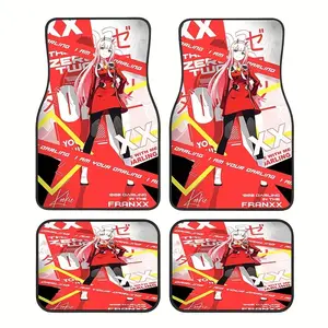 4-Piece Anime Series Style Pattern Rubber Mats, Non-Slip Carpets, Easy-Clean Accessories, Synthetic Rubber Material, Suitable for Front and Back Seats in Vehicles