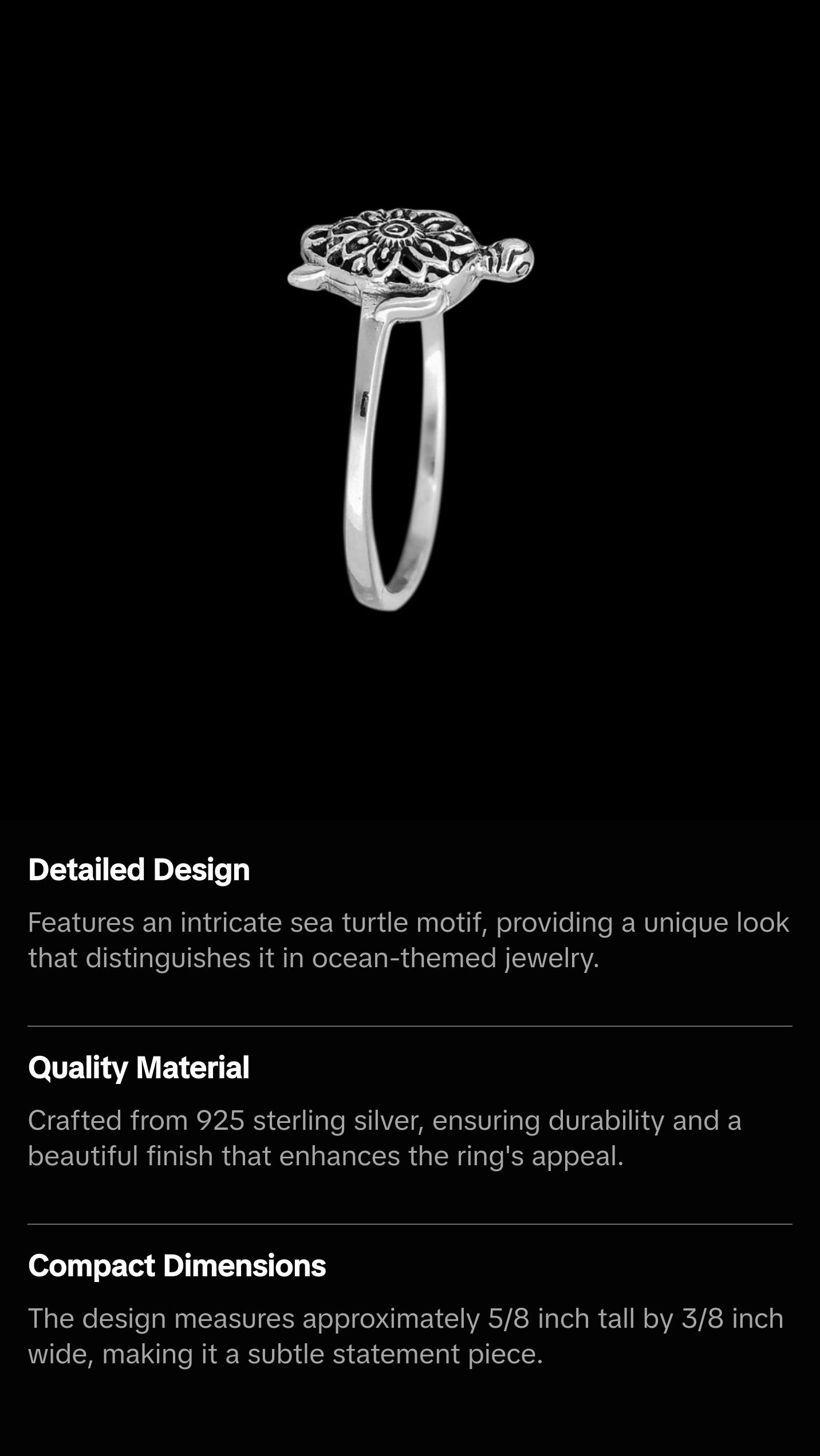 Turtle Ring, Sea Turtle Ring, 925 Sterling Silver Ring, Ocean Ring, Island Handmade Jewelry