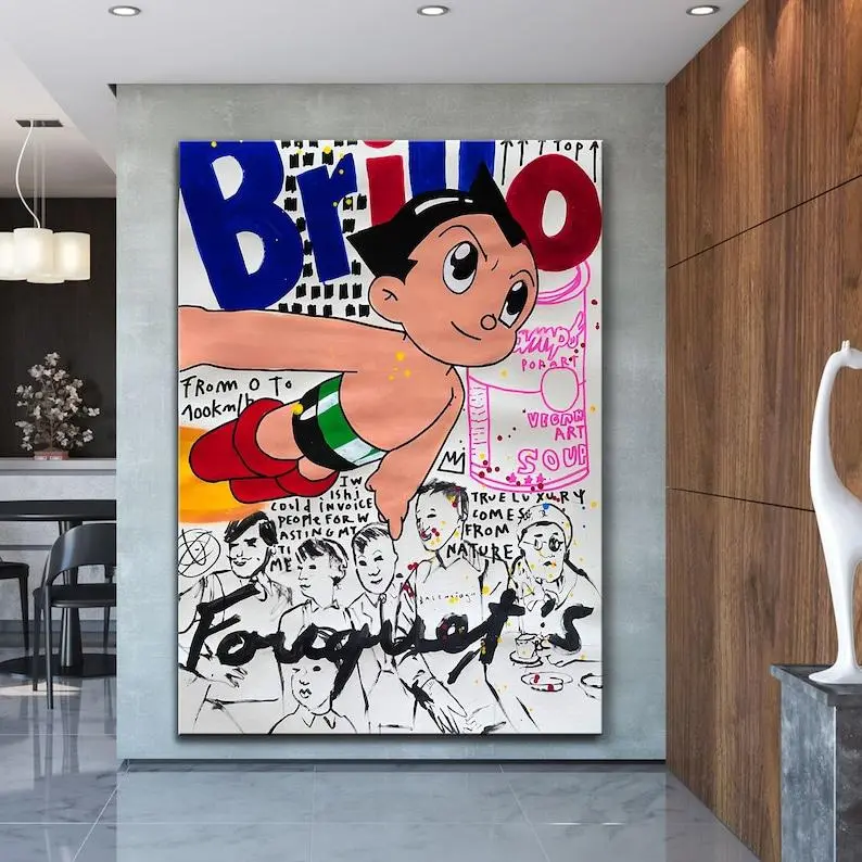 Banksy Style Astro Boy Graffiti Pop Art Poster, Banksy Style Pop Art, Astro Brillo Pop Art, Street Graffiti Wall Art, Fly Astro Boy.For Gift