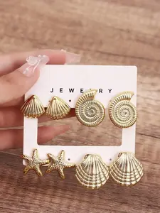 Cute Ocean Life Earrings Set, Starfish Shell Pendant Boho Style Jewelry for Women, Summer Casual Daily Wear Accessories, Stainless Steel Earrings, Seashell Earrings