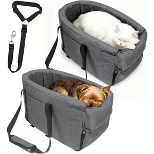 SmartWell Pet Console Car Seat Booster Seat For Small Dogs Cats Anti Anxiety Travel Carrier Bag With Safety Tether Washable Portable Armrest Box For Most Vehicles Car travel