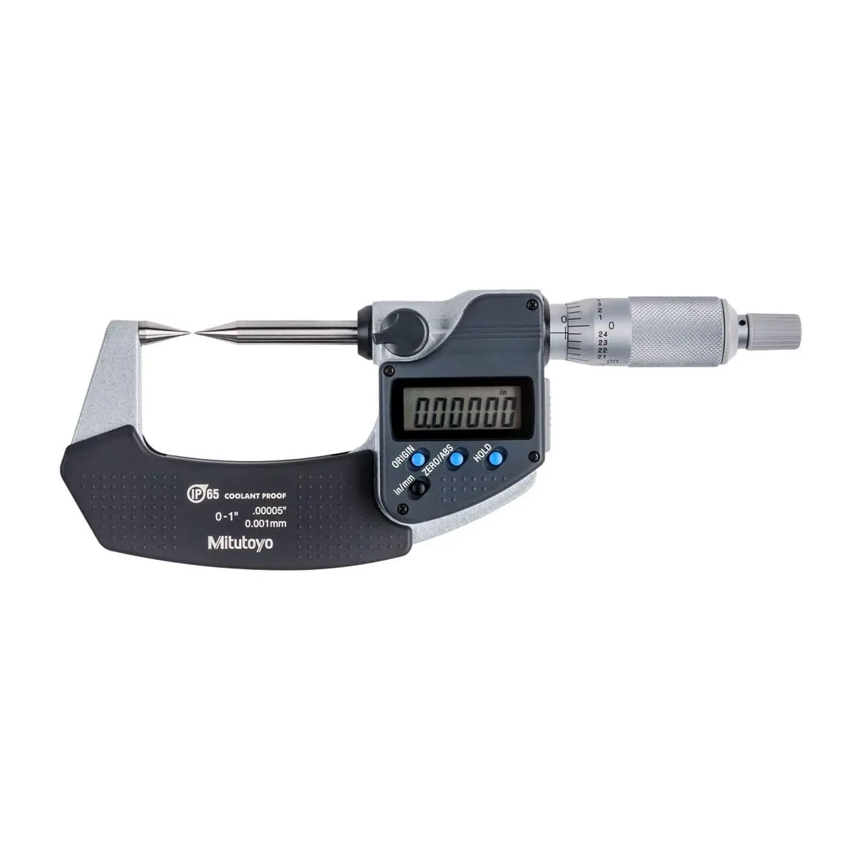 Mitutoyo Digital Point Micrometer - 0-1"/0-25mm Range, 30-deg Carbide Points, SPC Output, Data Hold, IP65 Rated, Metric, for Drill Thickness & Hard-to-Reach Dimensions (Automotive & Motorcycle Car Repair Diagnostic Tool)