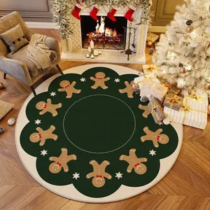 Round Gingerbread Man Rug, non-slip soft floor mat, christmas rug, living room carpet, christmas living room rug