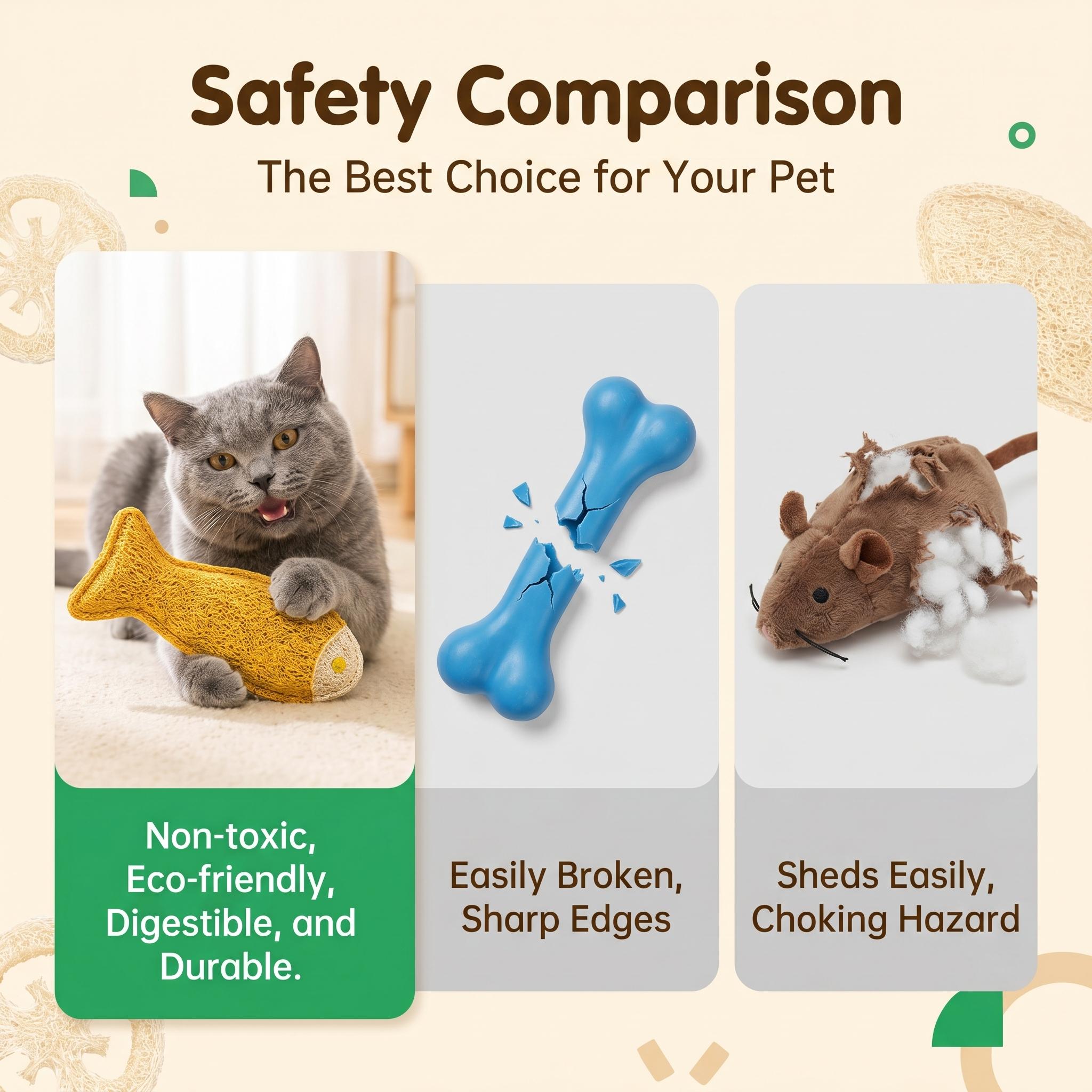 Eco-Friendly Loofah Pet Chew Toy with Catnip - Bite Resistant, Deep Dental Care, Cleans Tartar, Plaque Removal, Fresh Breath, Stress Relief, Digestion Aid, Fish/Egg/Paw Shapes, Interactive Toy for Cats, Kittens, Dogs, Puppies