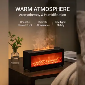 New Indoor & Hotel Aromatherapy & Decor Fireplace Diffuser, Black Flame Effect Humidifier with 7 Colorful Ambient Lights, Simulation Fire Fragrance Machine for Bedroom, Living Room & Gift Giving