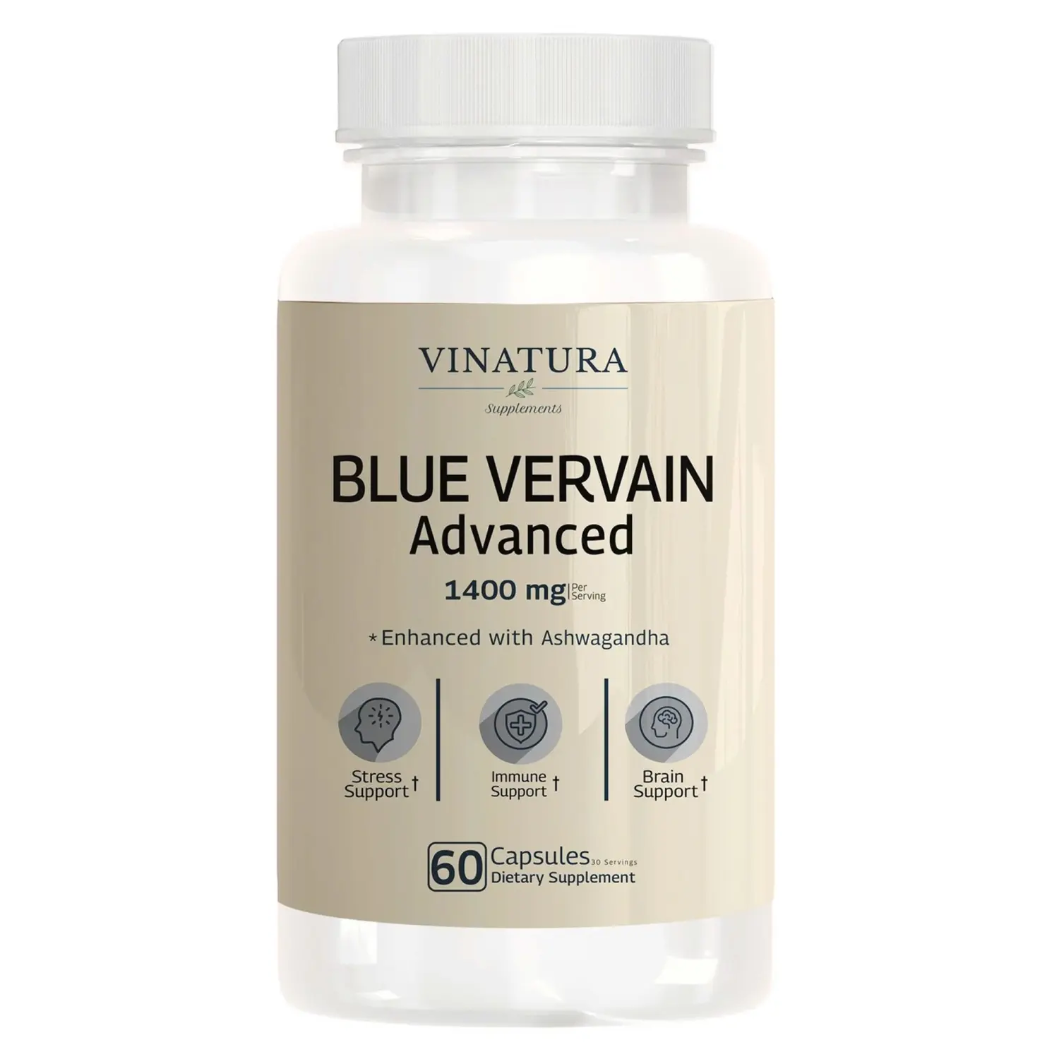 VINATURA Blue Vervain Advanced with Ashwagandha - 1400mg per serv, Blue Vervain Capsules, Blue Vervain Tea Alternative, Sleep, Calm, Stress Relief, Ashwagandha Supplements - 60 Capsules