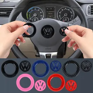 3D ABS Car Steering Wheel Rings Sticker Carbon Fiber Decoration Cover For Volkswagen VW Caddy Scirocco Beetle CC Touareg Tiguan Touran CC T-ROC Golf 4 5 6 7 T4 T5 Sharan 7N Passat B5 B6 B7 VIII Polo R Line Blue Motion MTM 4 Motion TSI Jetta TDI R32 MK4