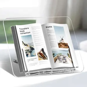 Angle Adjustable Acrylic Foldable Book Stand, Lightweight Book Display Holder for Cookbook, Magazines, Laptop, Recipe, Textbook