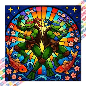 1 set of DIY diamond painting kit, 5D diamond art set, DIY decoration Ninja Turtles, koi, cherry blossoms. Mosaic, diamond art, DIY art home decoration, suitable for Christmas.