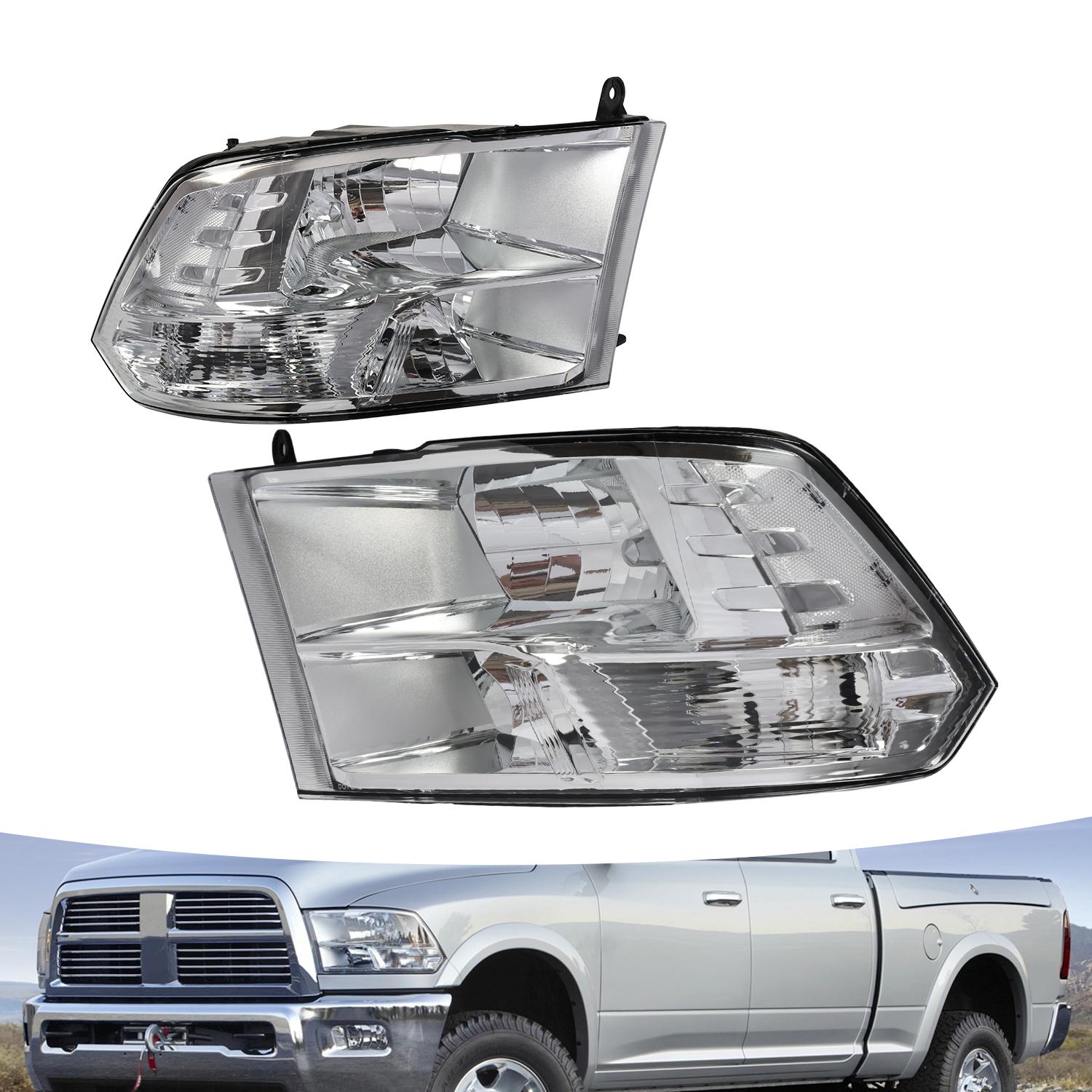 Nakkaa Halogen Headlight Assembly Pair, Direct Replacement for 2009-2018 Dodge Ram 1500/2500/3500/4500/5500 Factory Quad Headlight Models ,Chrome Housing Clear Lens, Driver & Passenger Side Nakkaa Halogen Headlight Assembly Pair, Direct Replacement for 2009-2018 Dodge Ram 1500/2500/3500/4500/5500 Factory Quad Headlight Models ,Chrome Housing Clear Lens, Driver & Passenger Side