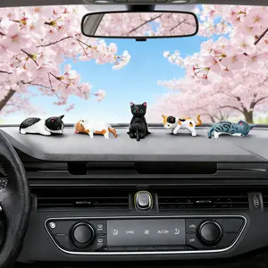 5PCS Cute Mini Cat Figurines – Cartoon Cat Car Dashboard Decor, Mini Cat Desk Ornaments for Computer Screen, Office Desk, Car Interior Decoration