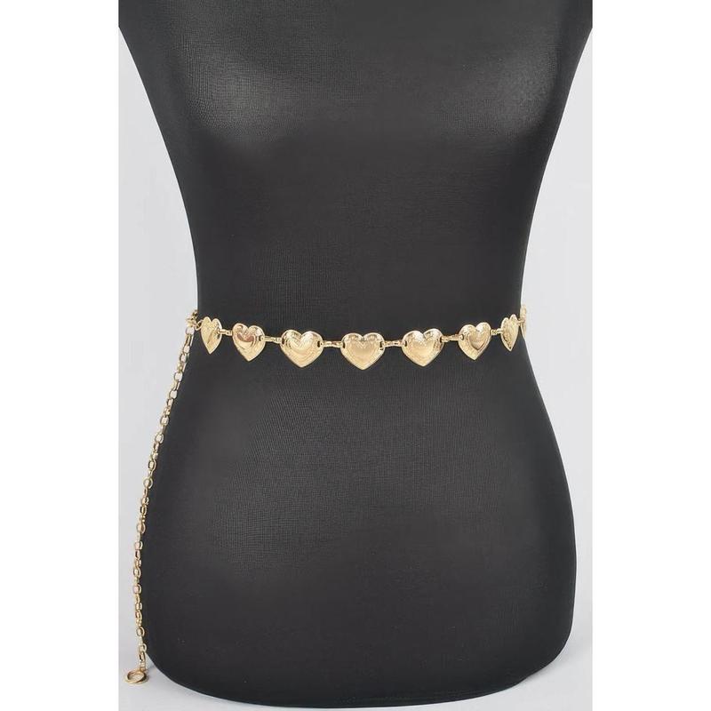 I Heart You Too Belt - Heart-Shaped Metal Chain Belt with Adjustable Fit, Available in Gold & Silver, Iron Material, Unisex Design