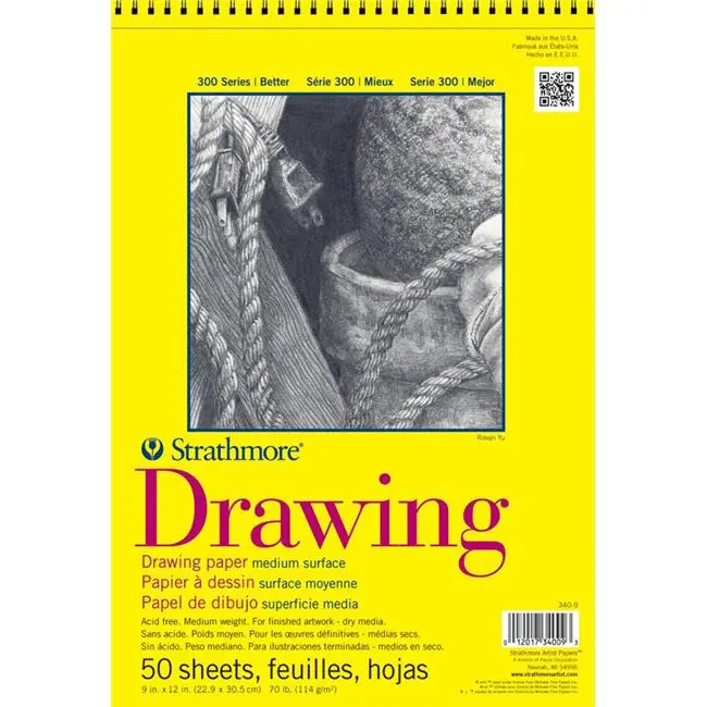212 MAIN Strathmore 300 Series Wire-Bound Acid-Free Student Grade Drawing Paper, 14 in. x 17 in., Micro-Perf., 50 Sheets