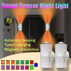 Smart Motion Sensor LED Night Light Rechargeable RGB Ambient Lighting Wireless Portable Wall Lamp with Magnetic Mount Dimmable No Drill Setup for Bedroom Bathroom Hallway Closet Home Decor Aesthetic Room Lighting