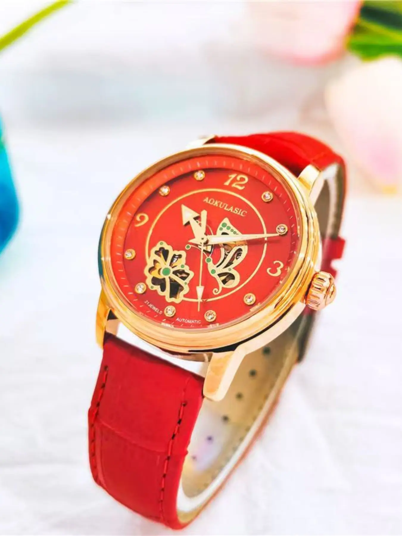 Elegant Women's Mechanical Watch, Hollow Design Leather Strap, Round Analog Dial, Alloy Case, Perfect Gift for Valentine's Day