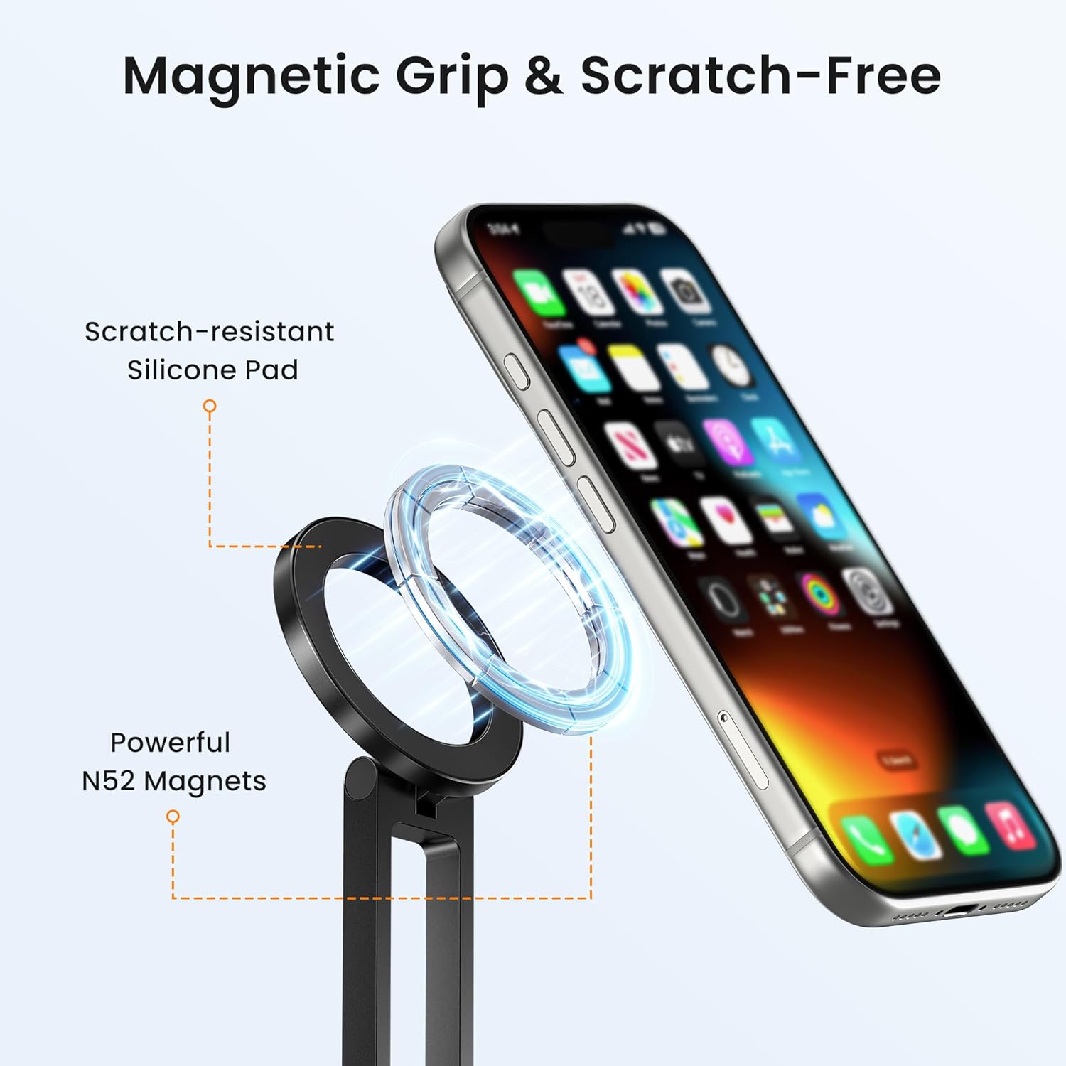 Magnetic Foldable Phone Tripod, Portable Adjustable Stand for iPhone MagSafe, Desk Travel Selfie Live Stream Holder