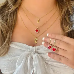 18K Gold Plated Personalized Gold Layered 3 Pcs Birthstone Necklace With Earrings, Custom Birth Stones, Birth Flowers, And Initial