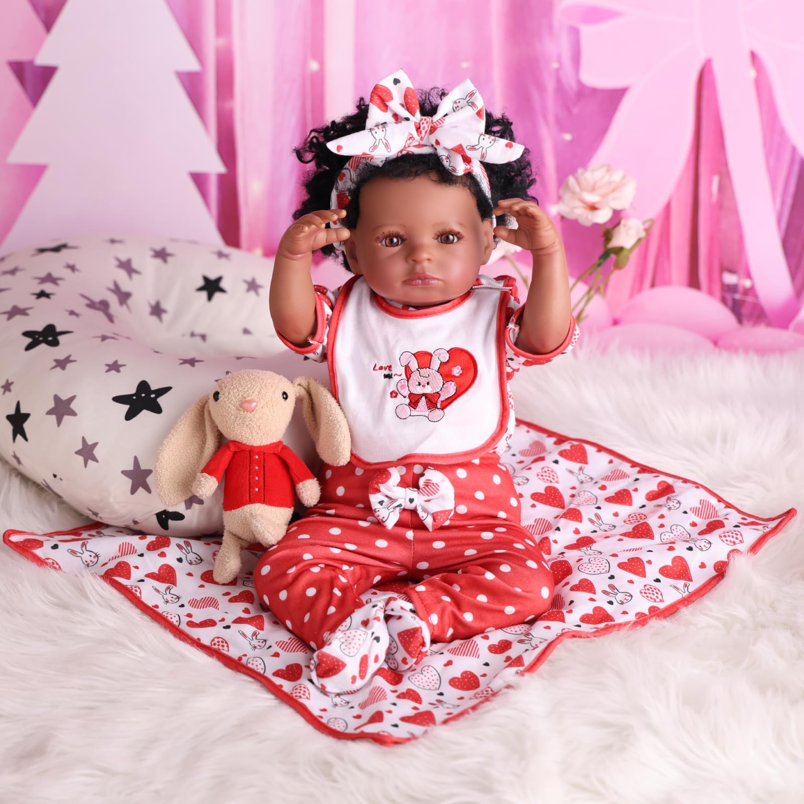【Doll is not Included】BABESIDE 6 Pcs Reborn Baby Doll Clothes Set for 17-22 Inch Babydolls, Bunny & Heart Reborn Doll Clothes and Accessories with Headband and Socks for Realistic Baby Dolls Girls