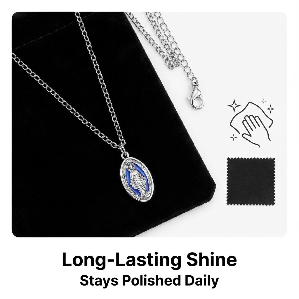 Virgin Mary Necklace Blue Enamel Craft Pendant Necklace