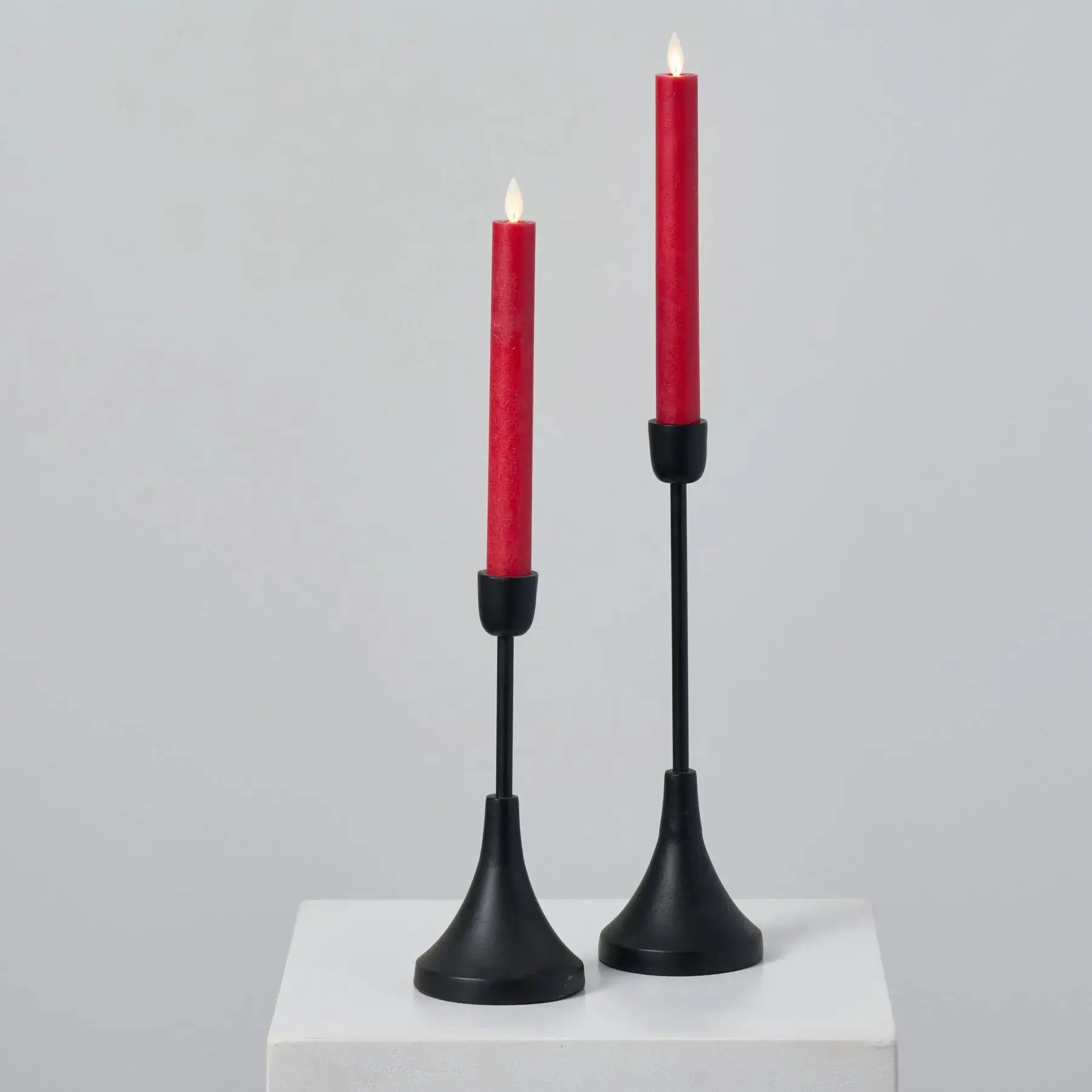 Flameless Flicker LED Red 9 In Taper Candles with Remote, 6-Hour Timer, Set of 2