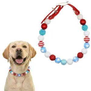 Blue Valentines Day Beaded Dog Collar -Adjustable