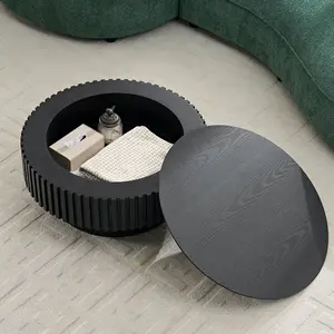 31.49" Nesting Round Wood Coffee table with Storage for Apartment, Modern Living Room Coffee Table with Sturdy Pedestal , BLACK
