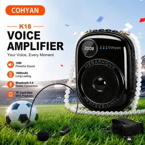 COHYAN K18 Portable Voice Amplifier with Headset & Wireless Microphone 10W Output 1800mAh Battery Bluetooth 5.0 TF Card Slot Smart Battery Display for Teachers Tour Guides Yoga Speech Training Gifts-Black -and Pink outdoorfun