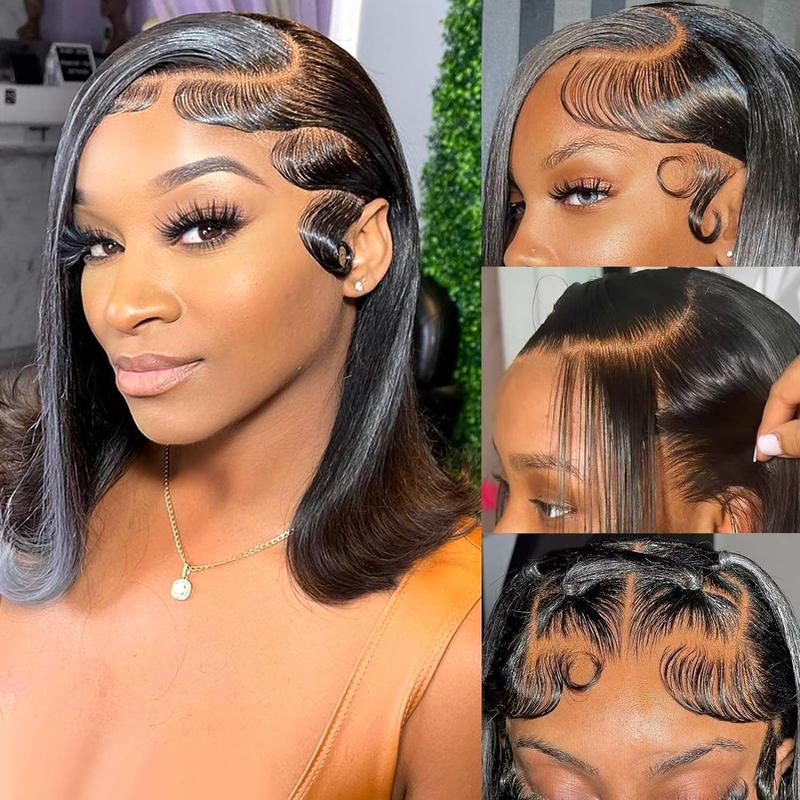 Hermsile Straight Bob Wigs Human Hair Wigs For Black Women 13x4 Straight Lace Front Wigs Human Hair Lace Front Wigs Pre Plucked HD Lace Frontal Wigs 180% Density Short Bob Wigs Natural Color 10 inch