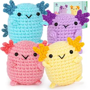 Crochetta Crochet Kit for Beginners 4 Mini Axolotls Crochet Starter Kit with Step-by-Step Video Tutorials