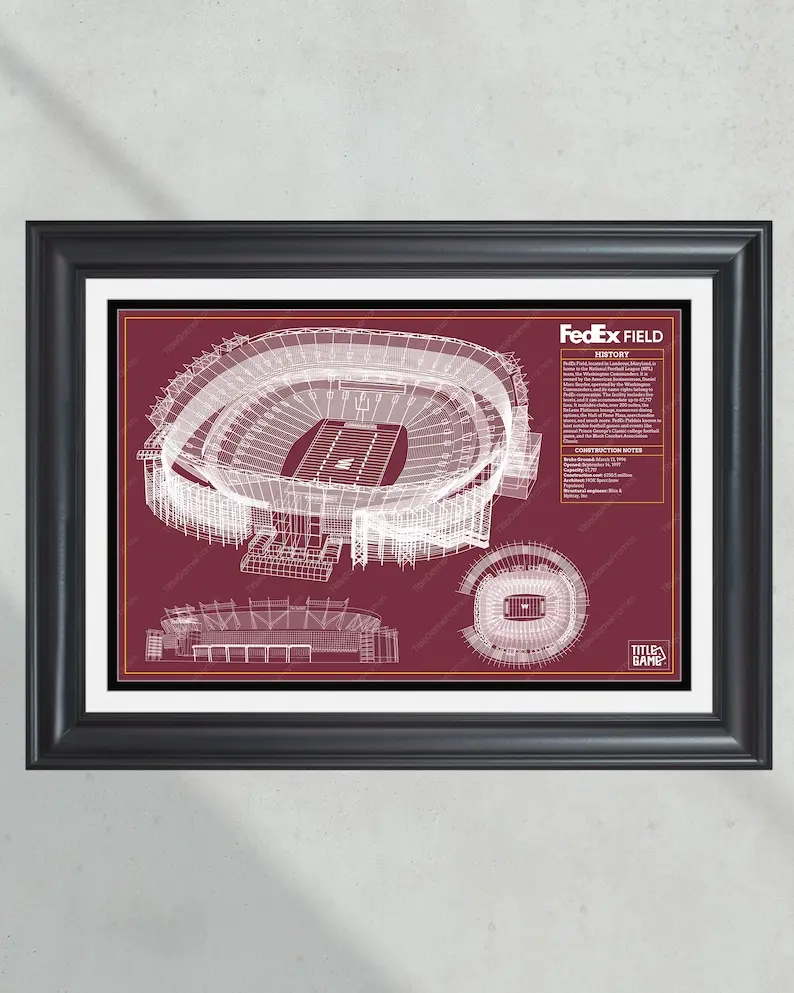 [Unframed Poster] Washington Commanders Fedex Field Stadium Blueprint Football Print