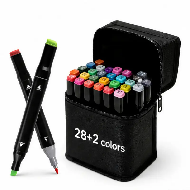 Dual-Tip Permanent Art Marker Set, 30 Colors, Fine & Brush Tip Markers for Coloring, Professional Sketching & Illustration (Office Stationery Writing Tool for Adult Artists)